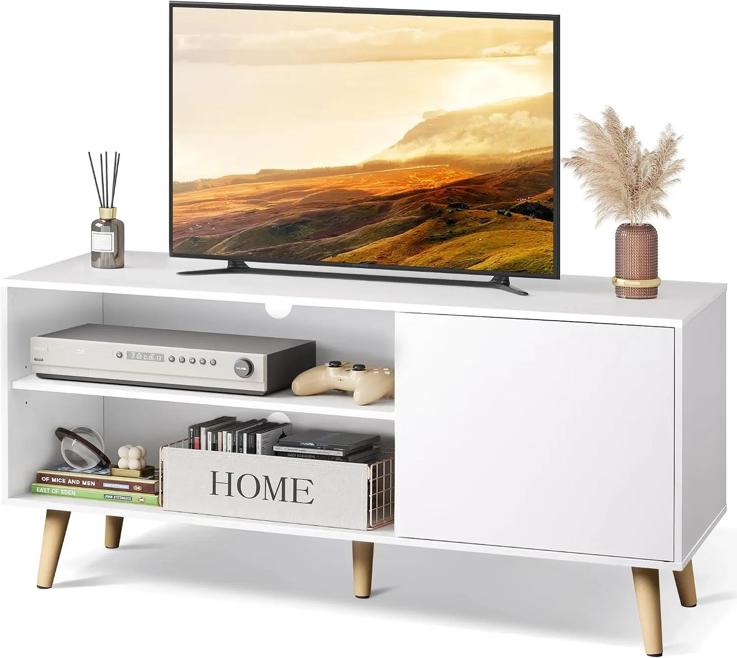 TV Stand With Storage Cabinet And Cable Management