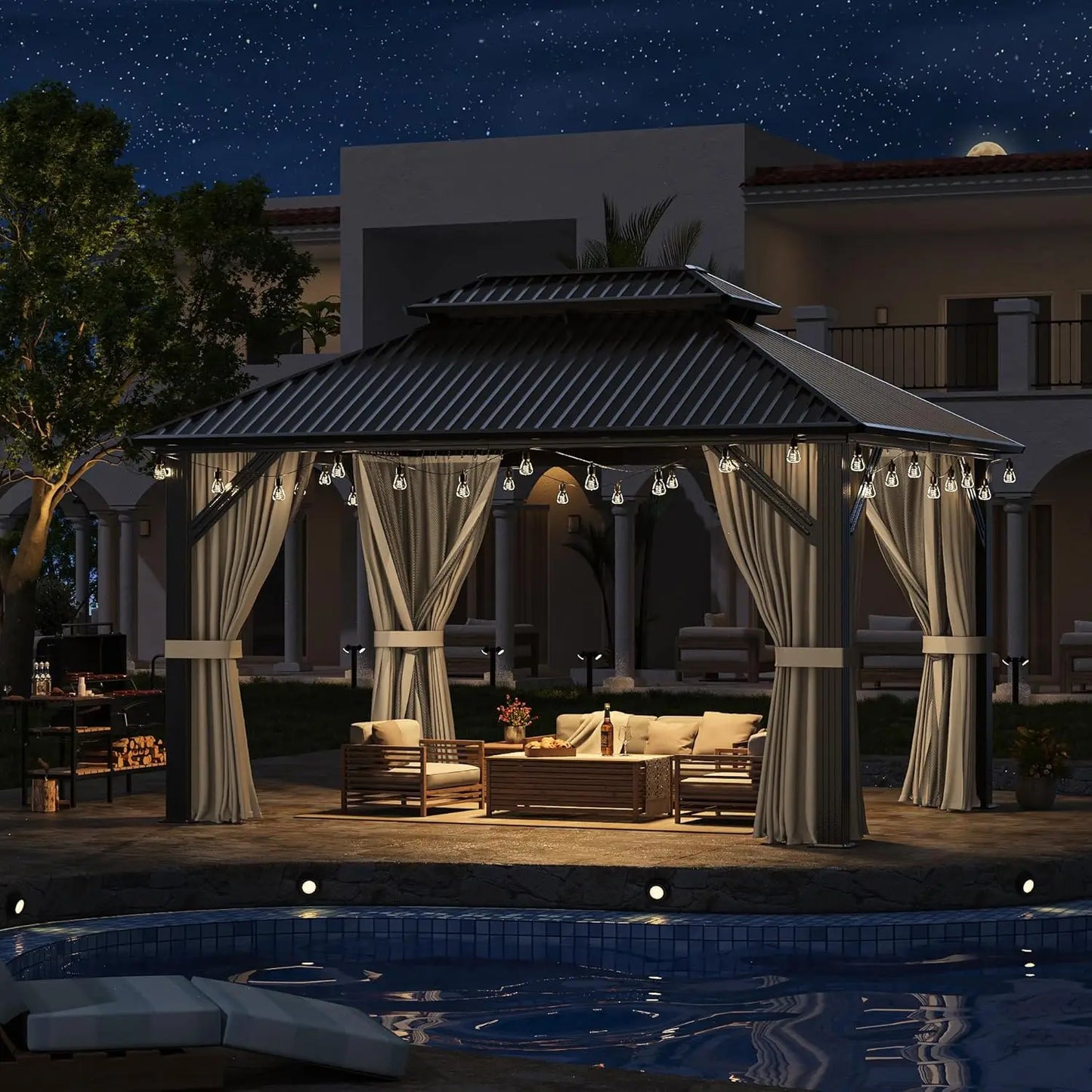 Aluminum Gazebo Hardtop Pergola With Steel Roof For Outdoor Use