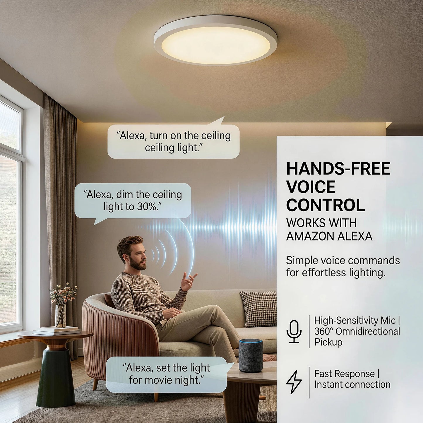 Tuaaryii Smart RGB Ceiling Light Dimmable LED Flush Mount