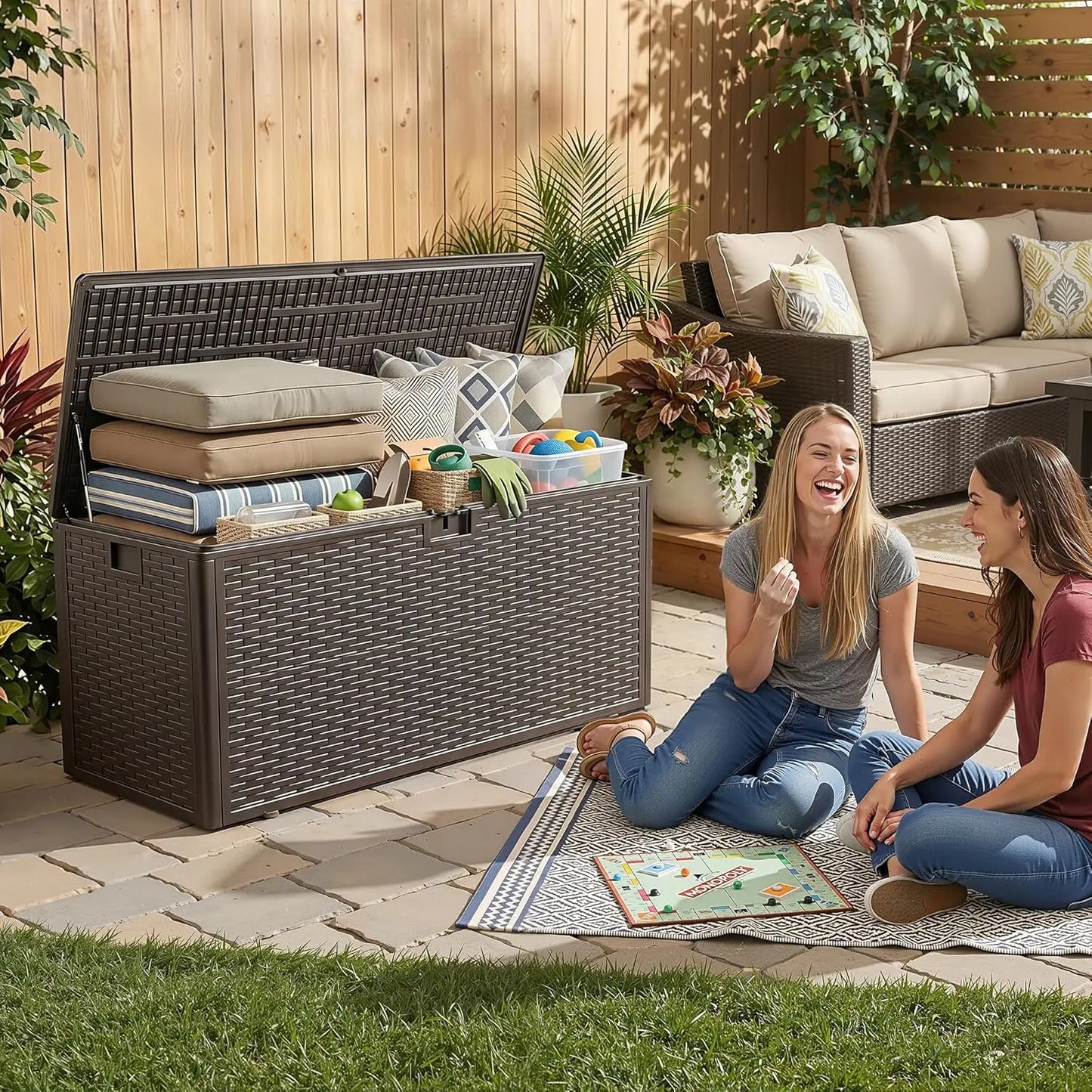 Lockable UV Resistant Resin Deck Storage Box For Patio Garden