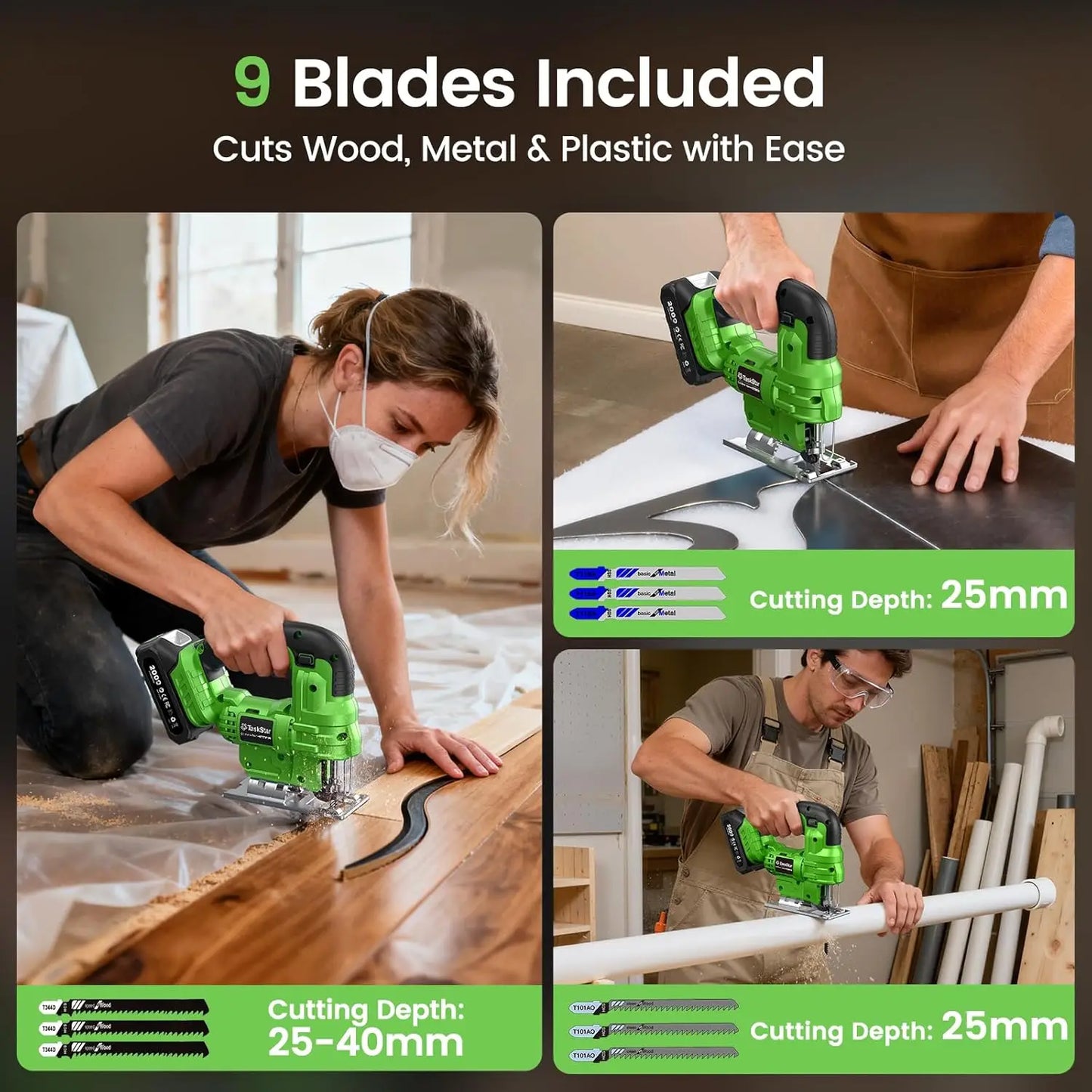 Taskstar Cordless Jig Saw With 9 Blades And Bevel Settings