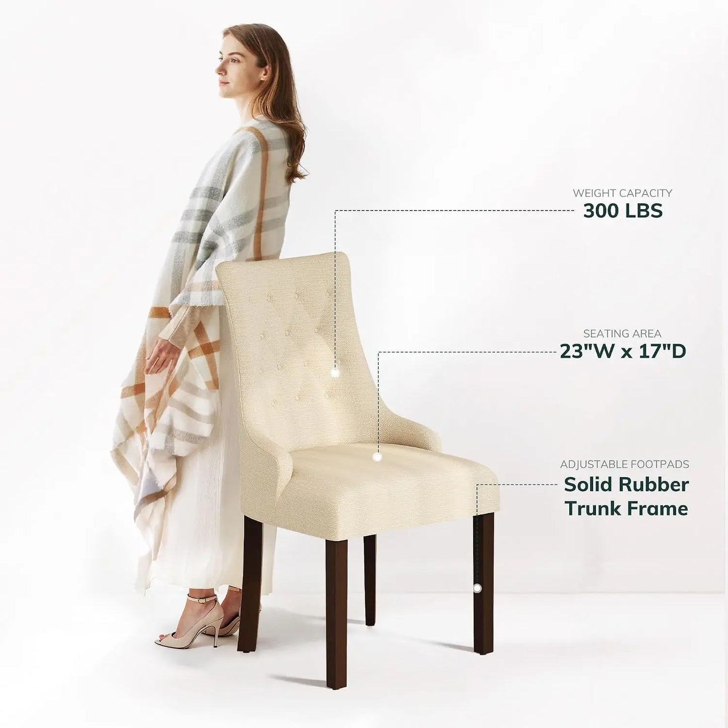 Wingback Dining Chairs Set Of 2 Tufted Upholstered Wooden Legs