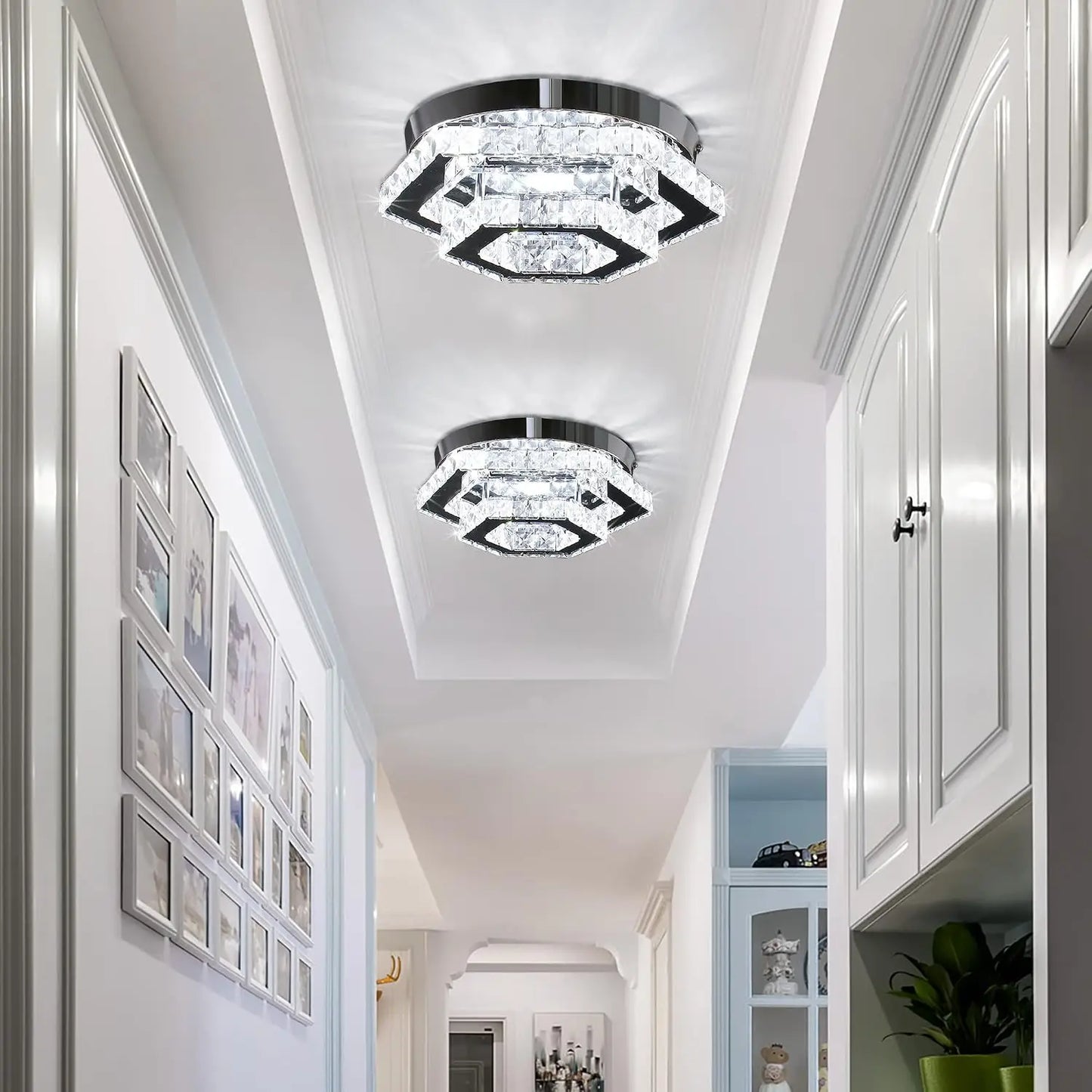 Frixchur Modern LED Crystal Flush Mount Ceiling Light