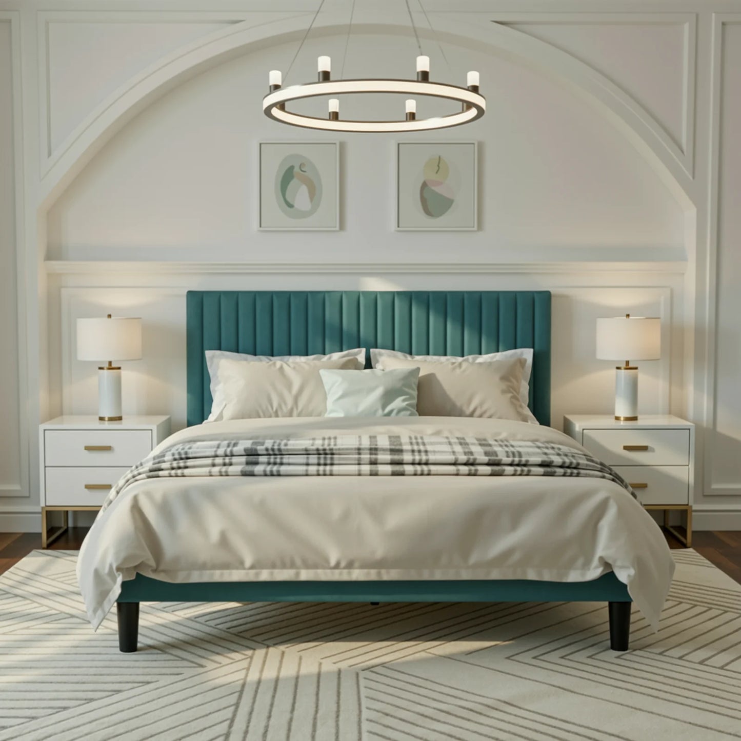 HOOMIC Velvet Upholstered Bed Frame With Vertical Channel Tufted Headboard