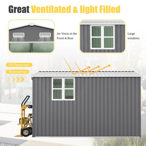 Oversized Metal Storage Shed With Lockable Door For Tools
