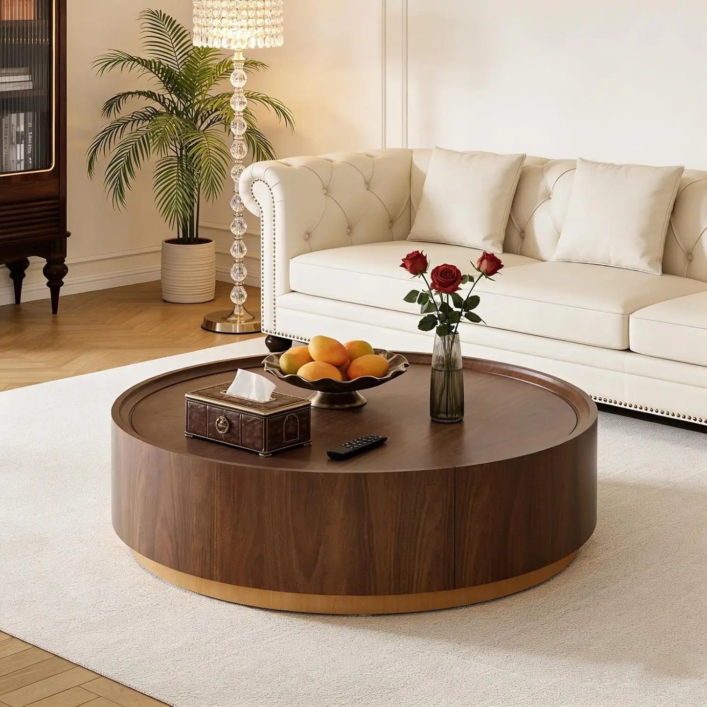 Guohe Vintage Round Coffee Table With Storage Drawer