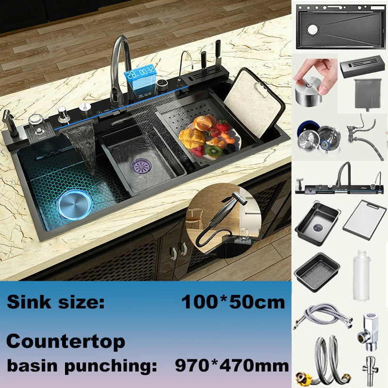 BusySink Stainless Steel Kitchen Sink With Faucet And Digital Display