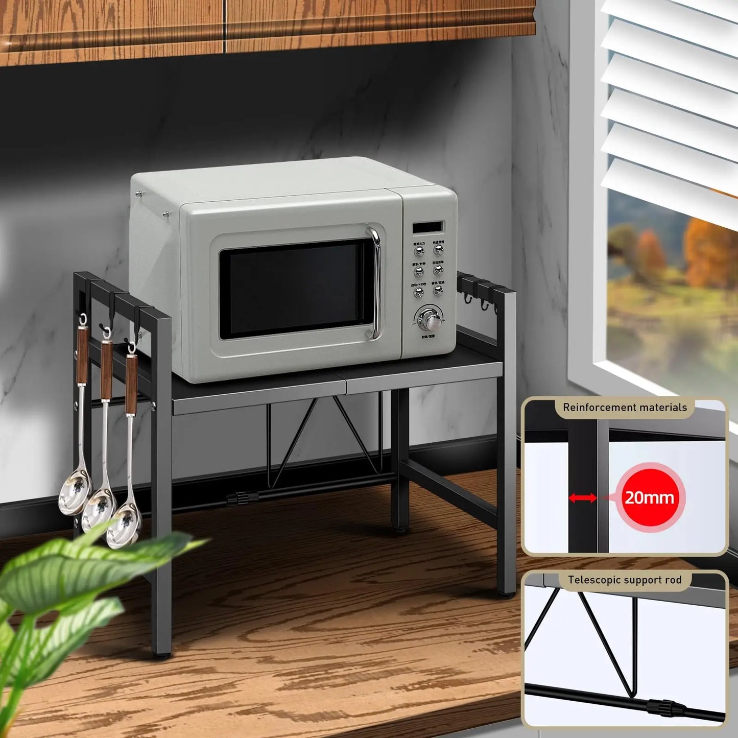 Expandable Microwave Shelf Organizer Rust Proof Kitchen Storage