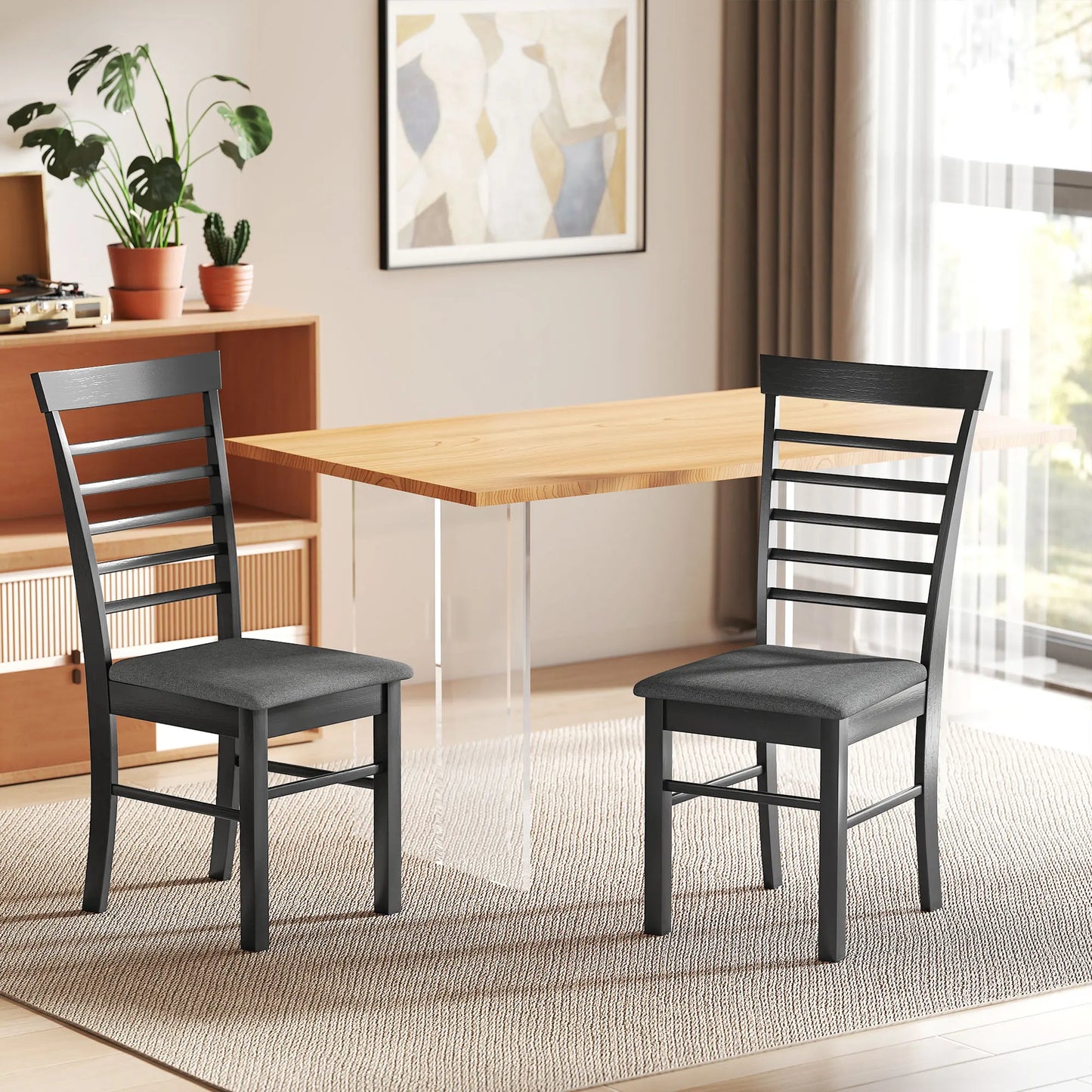 HOMCOM Rubber Wood Frame Dining Chairs Set Of 2 Upholstered