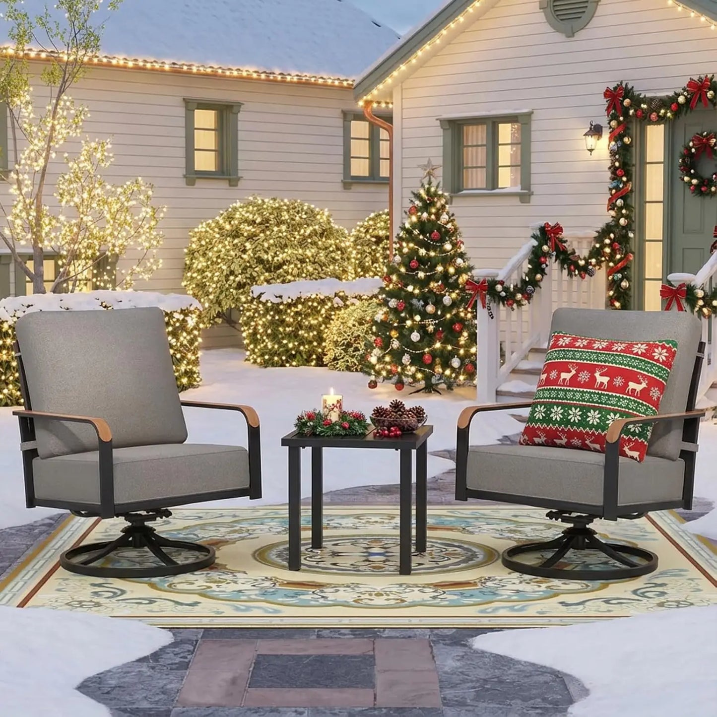 Outdoor Bistro Set, 3 Piece Swivel Glider Rocking Chairs Patio Conversation Furniture Set with 2 Rockers, 1 Metal Table and 6" T
