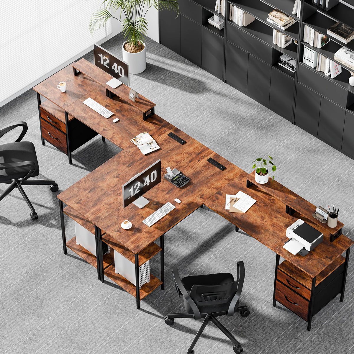 JHK L Shaped Computer Desk With Drawers And Shelves