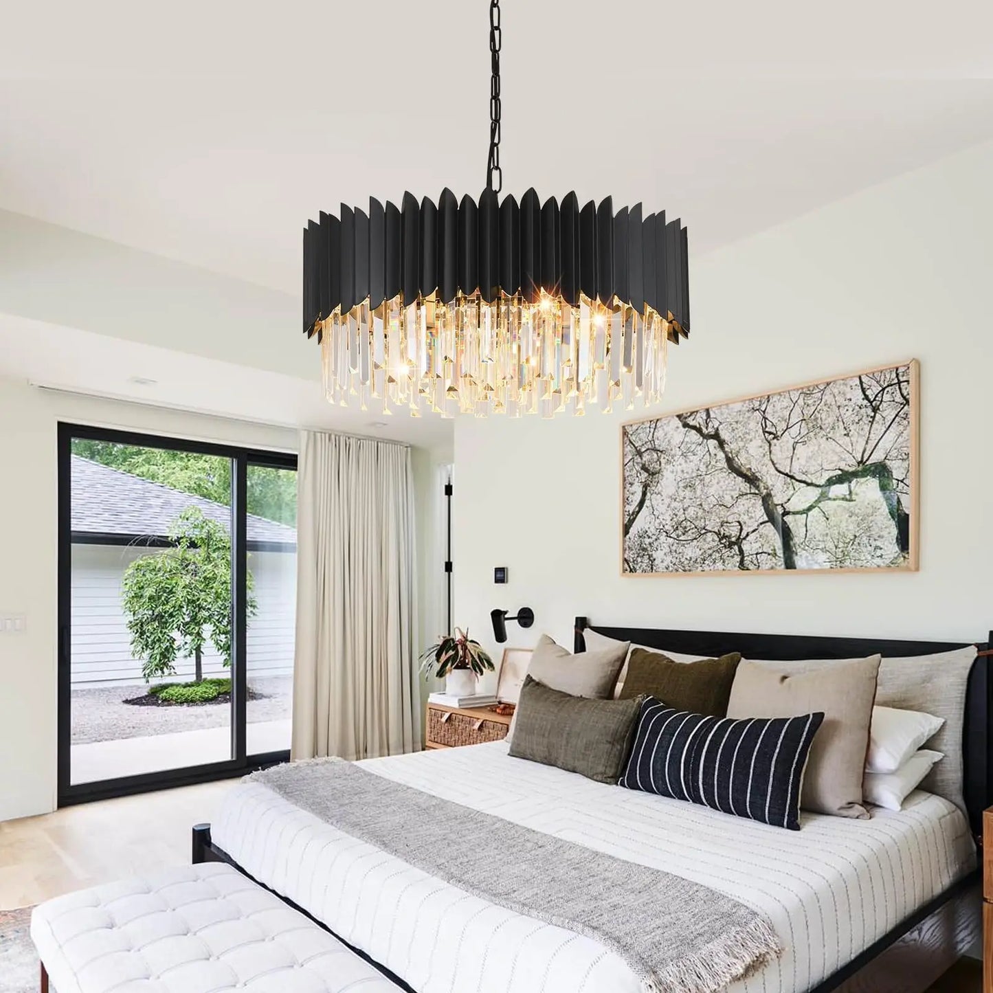Height Adjustable Crystal Chandelier Semi Flush Mount Light