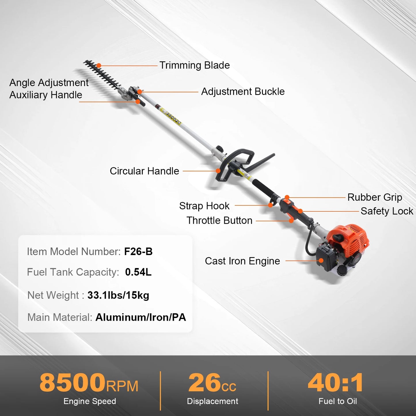 SucceBuy 26CC 5-in-1 Multi-Functional Trimming Tools Gas Hedge Trimmer Weed Eater String Trimmer Edger Pole Saw Chainsaw Pruner