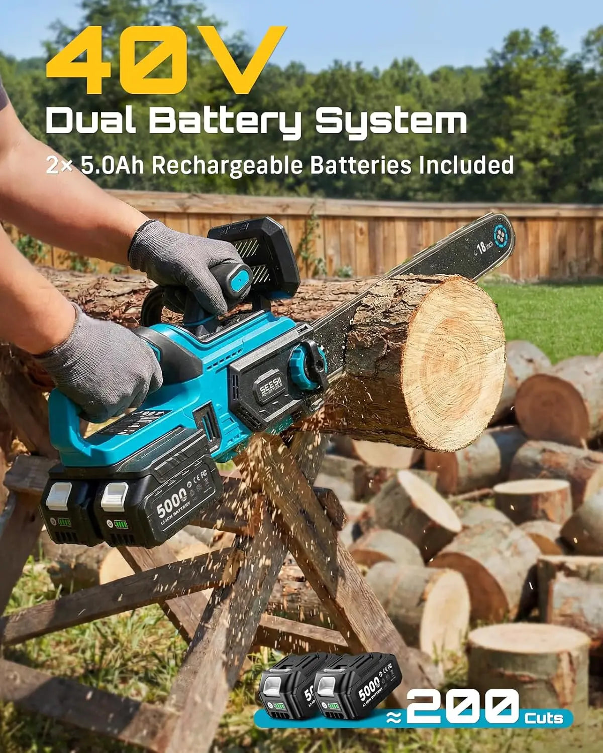 Seesii 40V Brushless Cordless Chainsaw For Garden And Woodworking