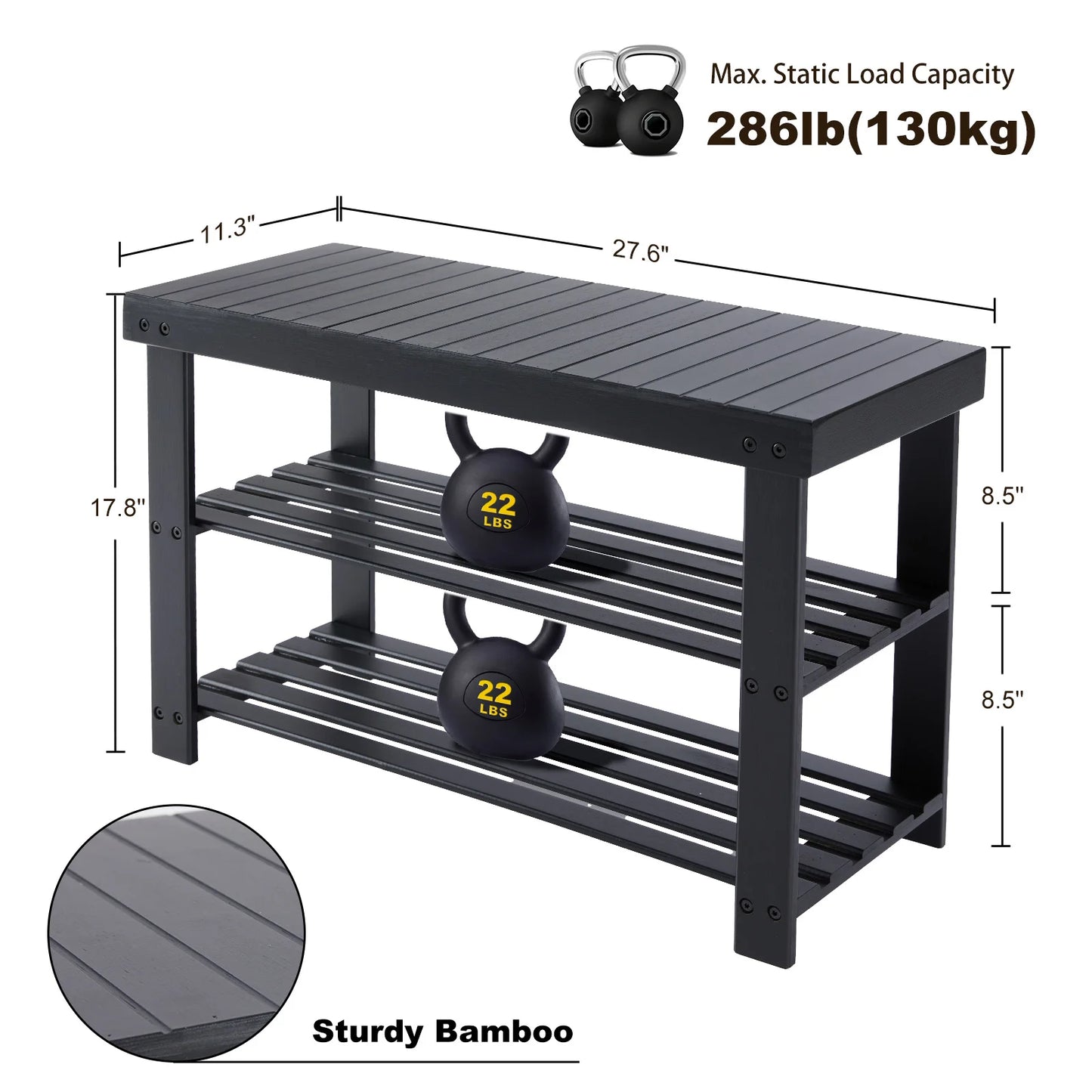 JHK 3 Tier Bamboo Entryway Bench Shoe Rack Organizer