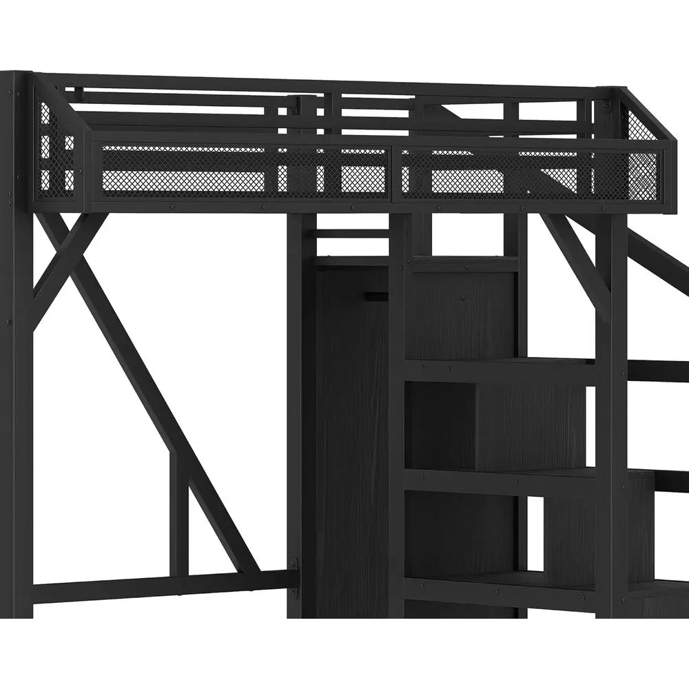 Modern Loft Bed With Storage Steps Wardrobe And Shelves