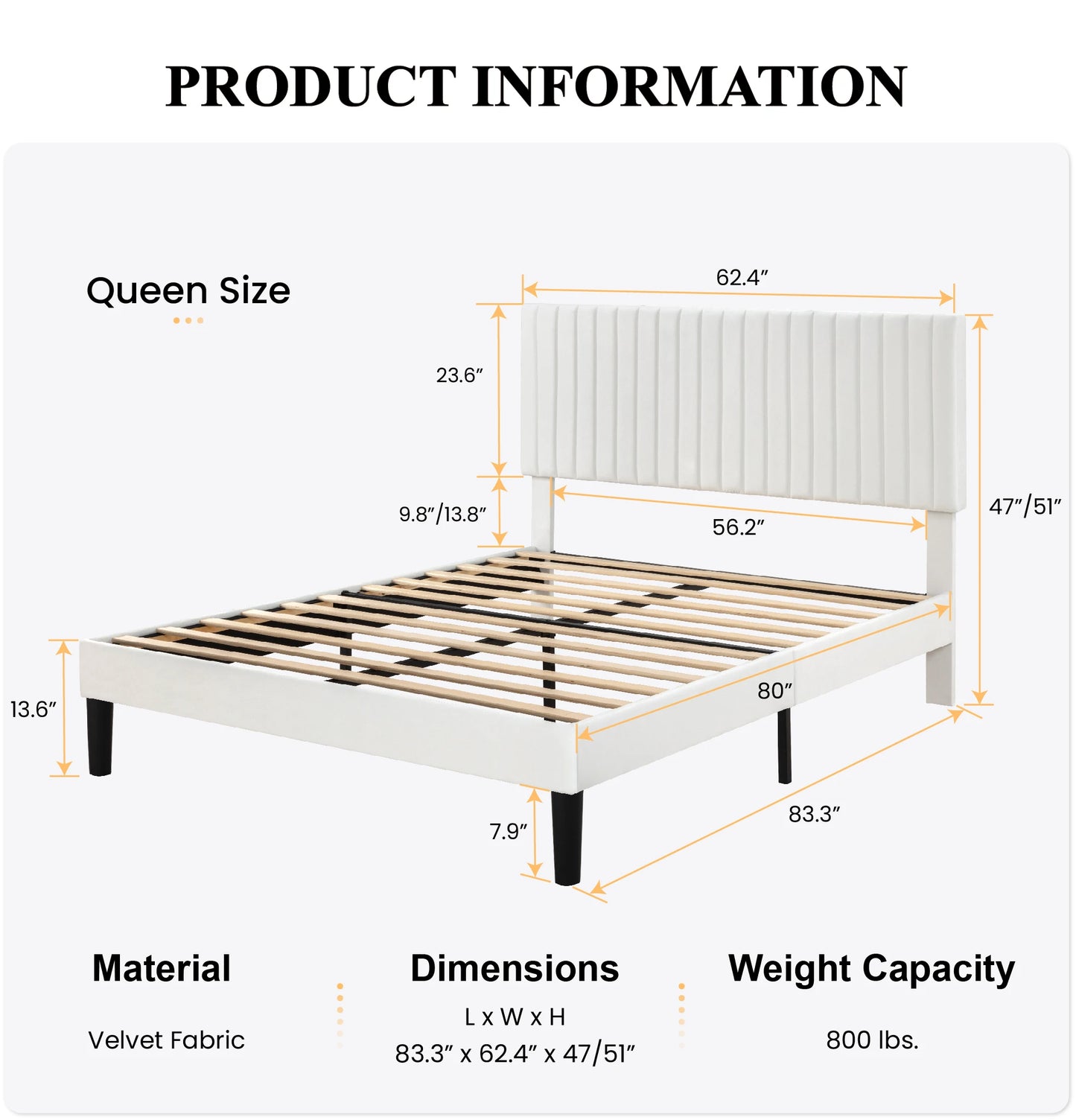 HOOMIC Velvet Upholstered Bed Frame With Vertical Channel Tufted Headboard