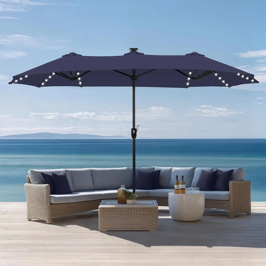 HUANZHUANG Outdoor Patio Umbrella With Solar LED Lights