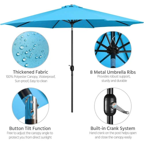 Patio Umbrella Push Button Crank 8 Rib Market Table