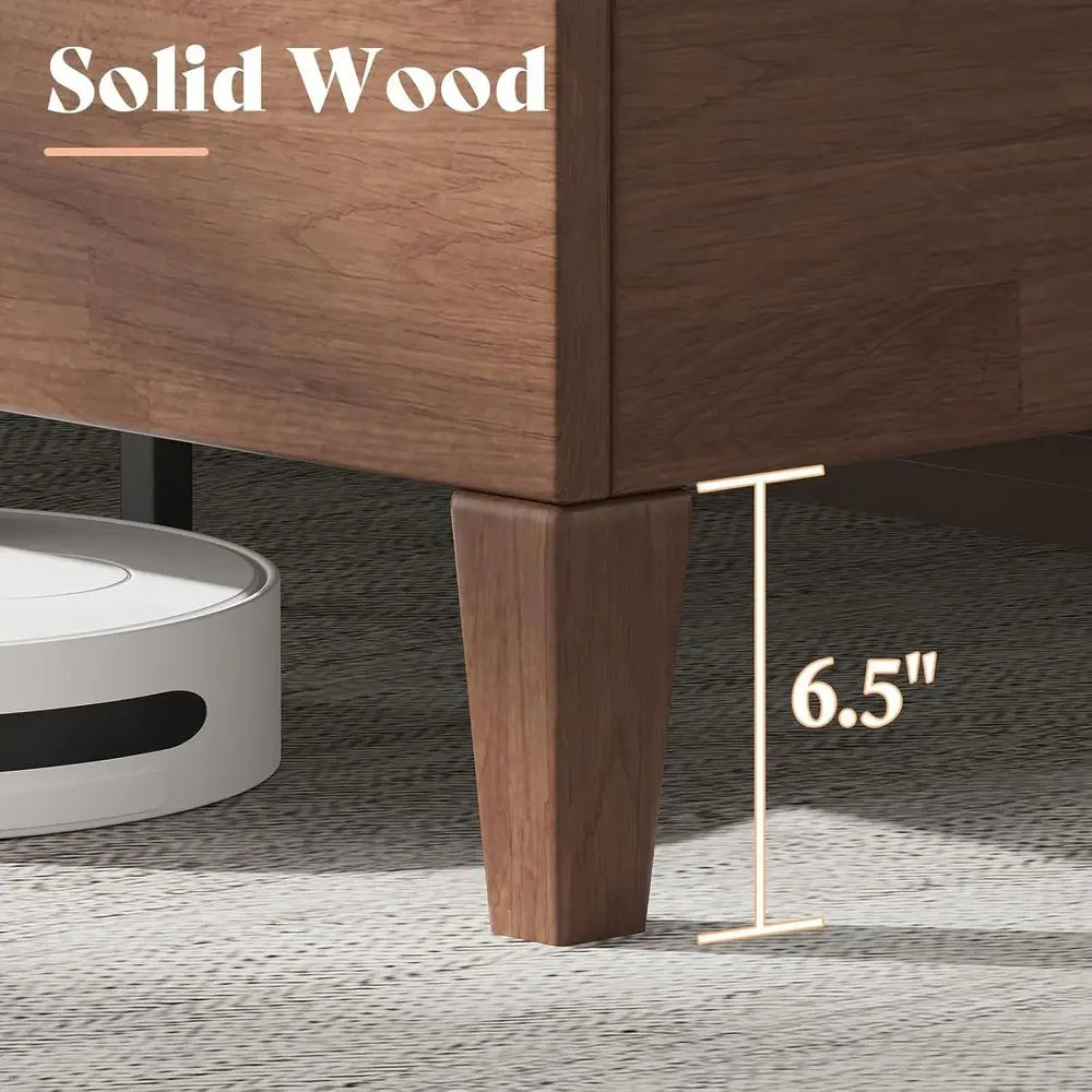 Walnut Century Style Solid Wood Queen Platform Bed