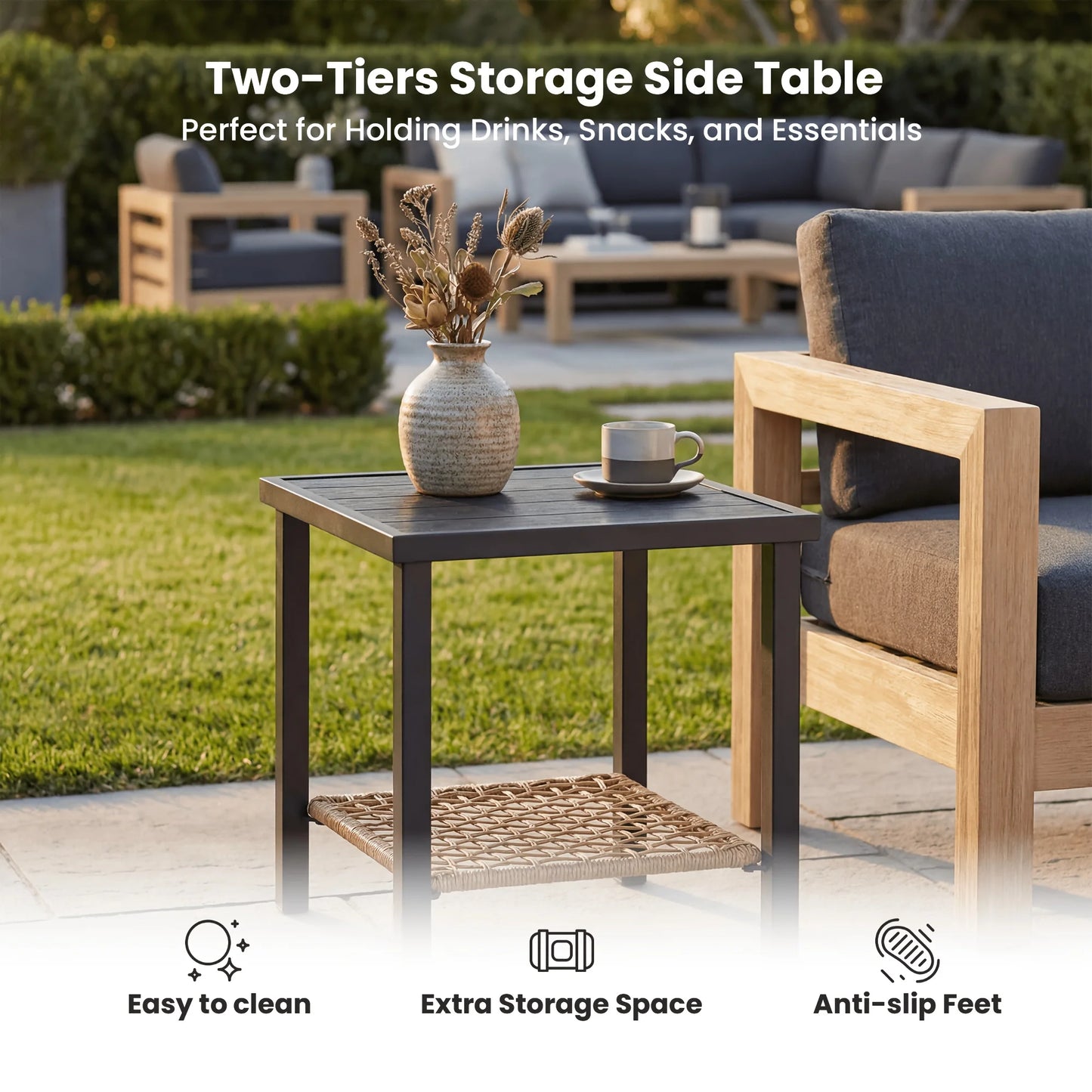 PIYRQ Rattan Rocking Chair Set Outdoor Patio Garden 3 Piece