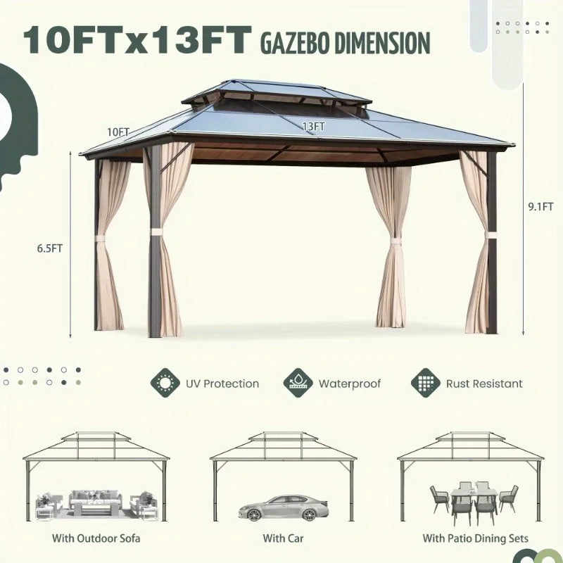 Hardtop Carport Gazebo With Durable Aluminum Frame For Backyard Patio