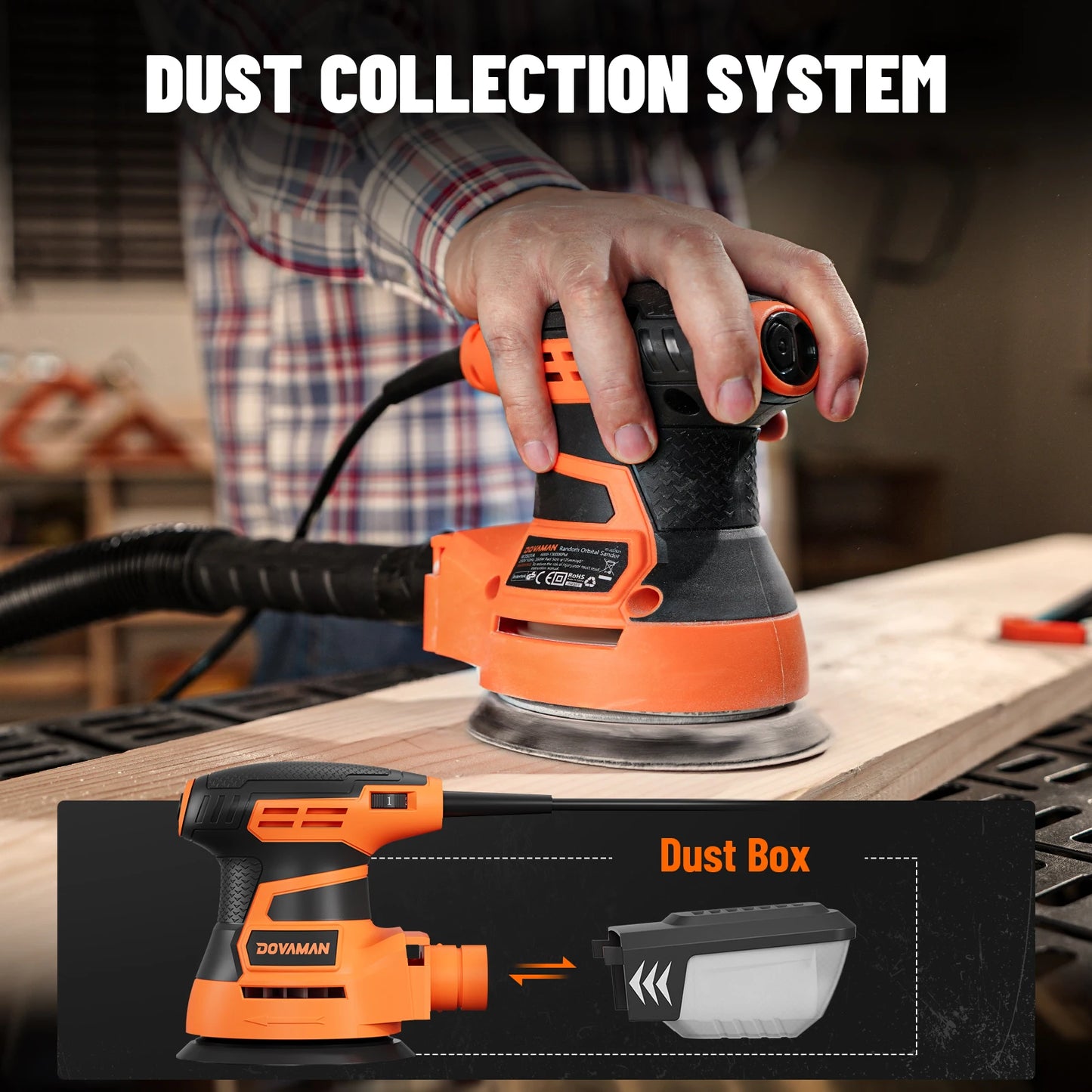DOVAMAN 3A Orbital Sander, 6-Speed Random Orbit Sander up to 13000RPM, 12 Sandpapers, Dust Collection, Woodworking Tool