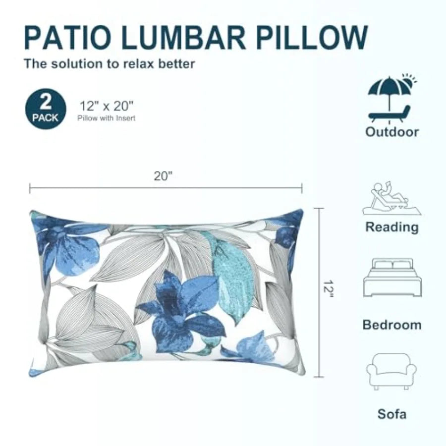 Waterproof Outdoor Lumbar Pillows Pack Of 2 For Patio Sofa