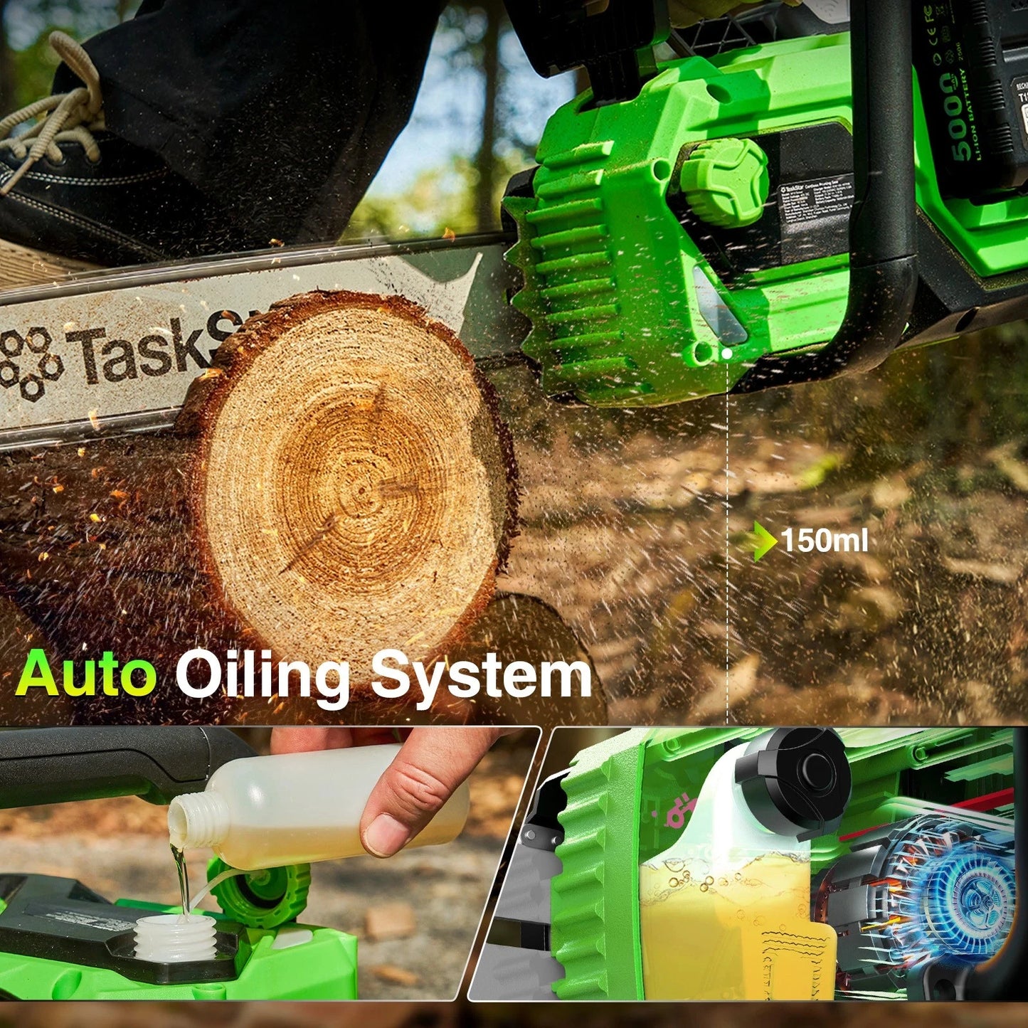 TaskStar 40V Brushless Cordless Chainsaw With 2 5.0Ah Batteries