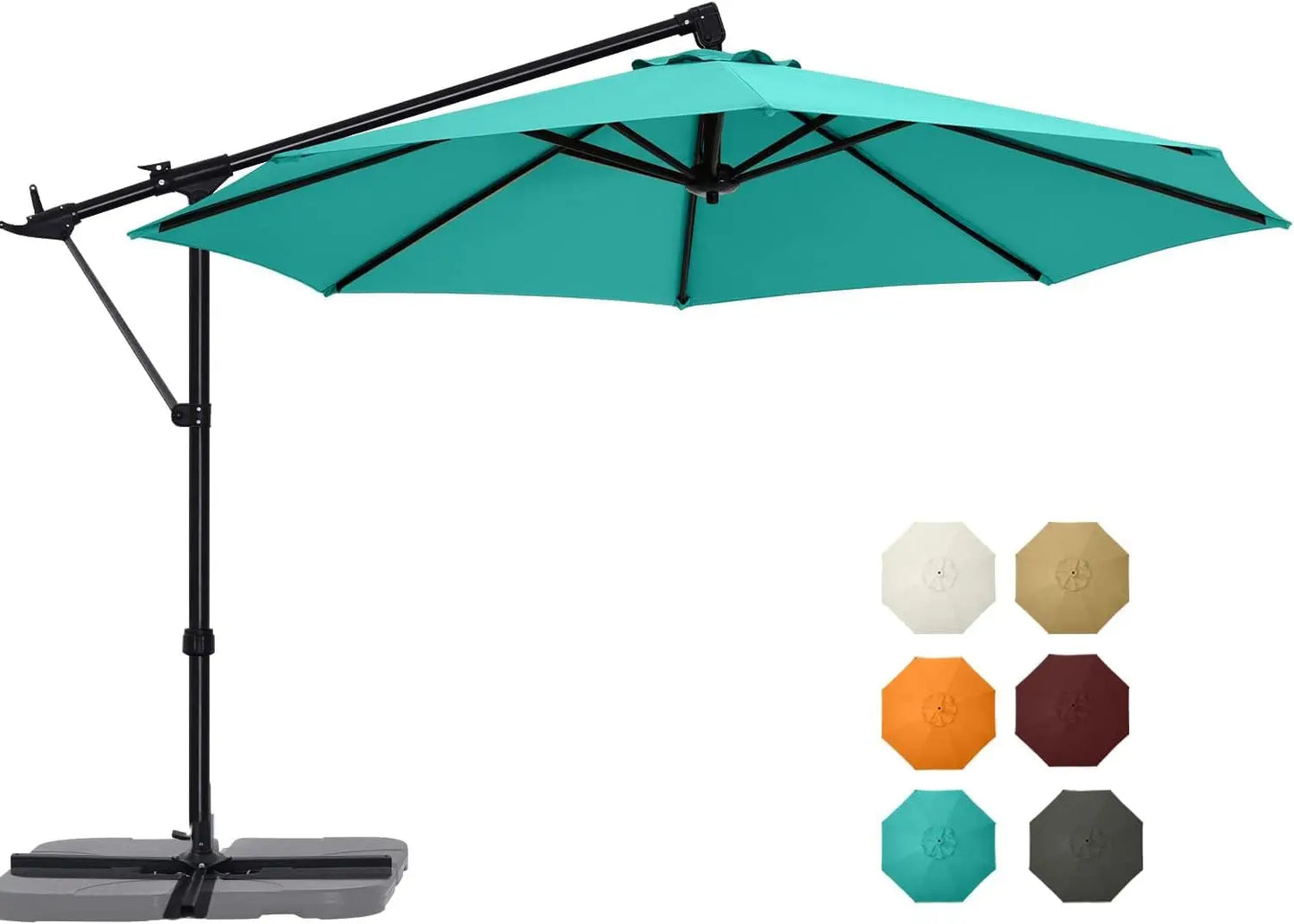 Cantilever Patio Umbrella With Base Stand and Offset Hanging, 360 Rotation Tilt
