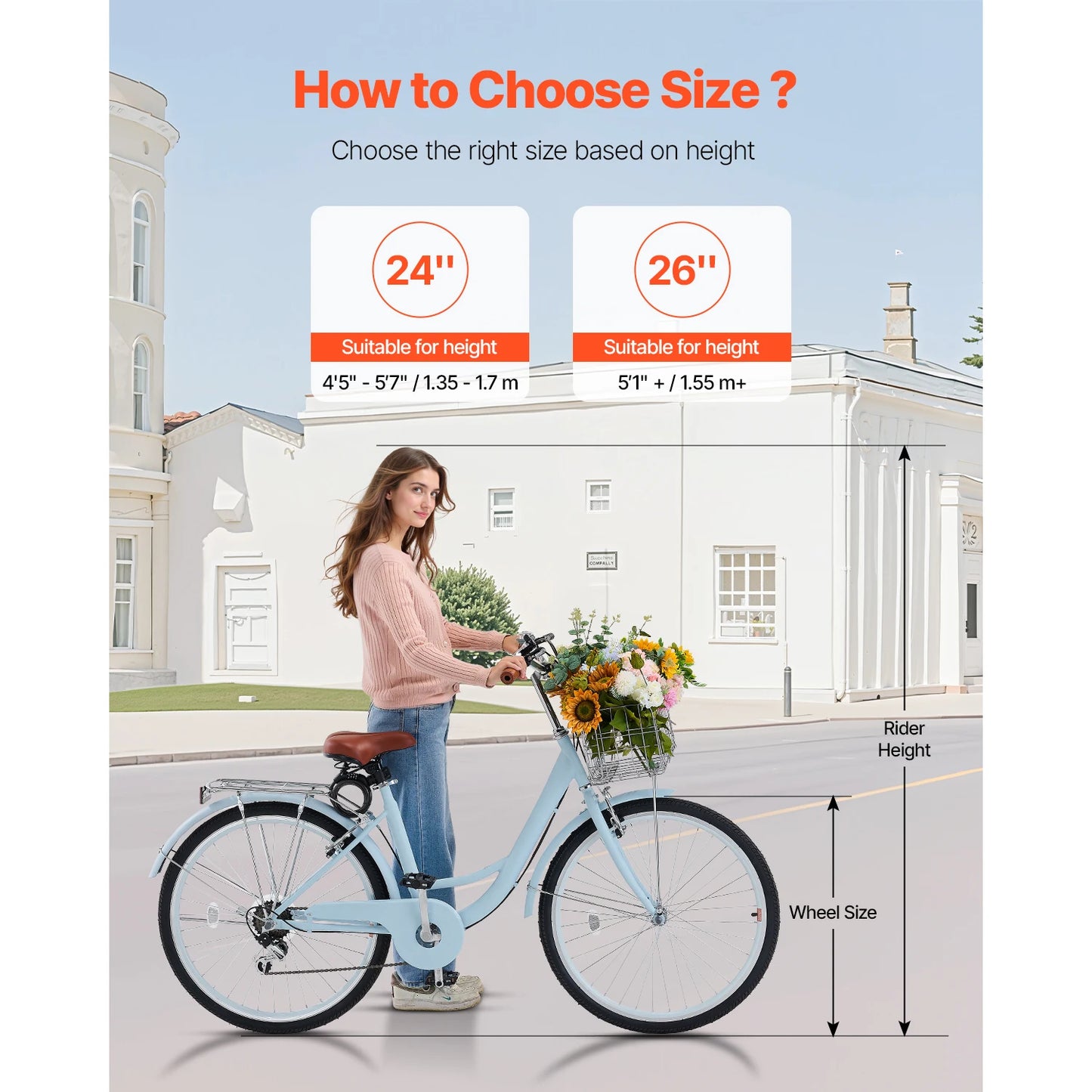 SucceBuy Cruiser Beach Bike With Basket And Rear Rack