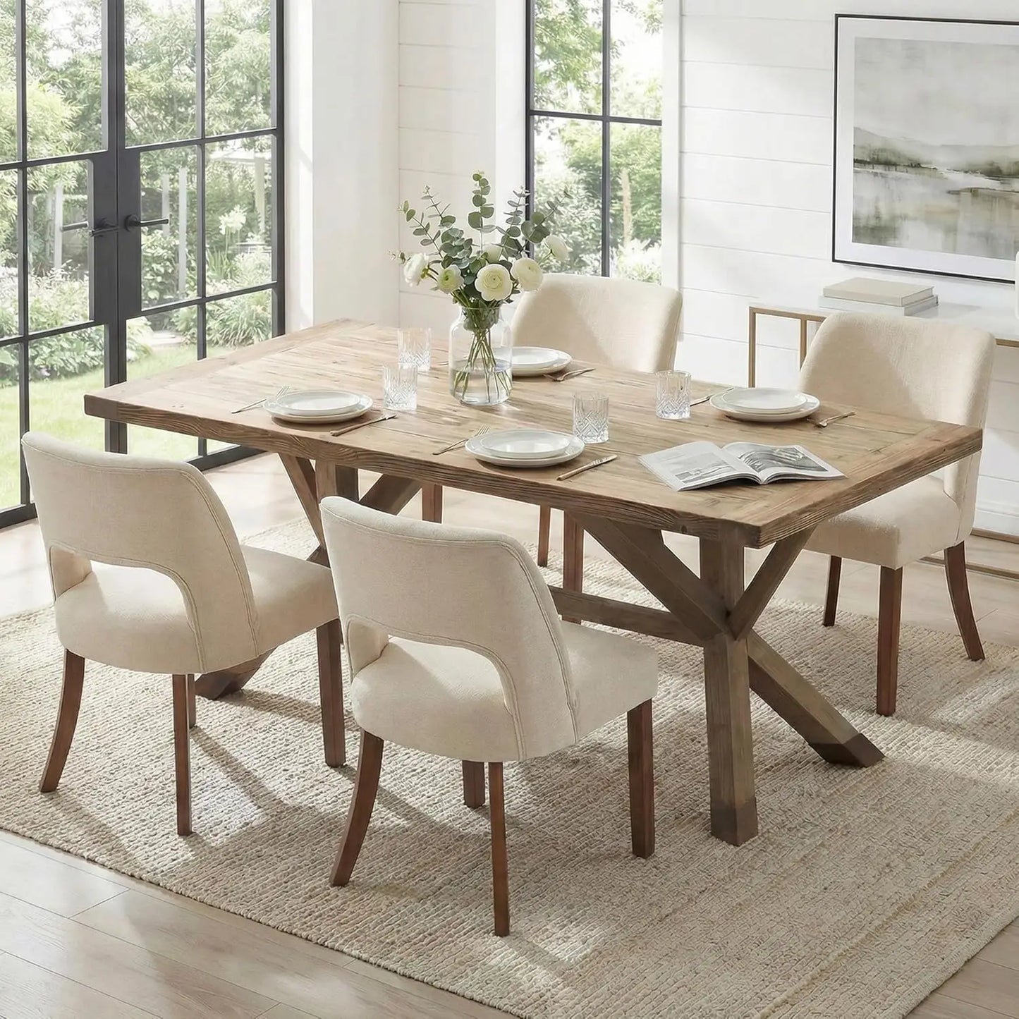 Frame Wooden Dining Chairs Set Of 4 Mid Century Modern Upholstered Rubberwood