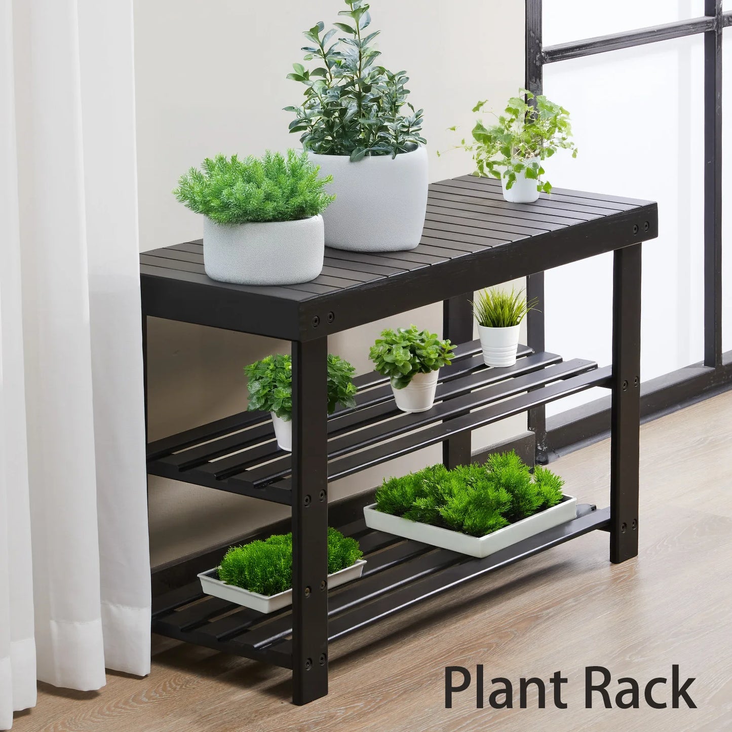 JHK 3 Tier Bamboo Entryway Bench Shoe Rack Organizer
