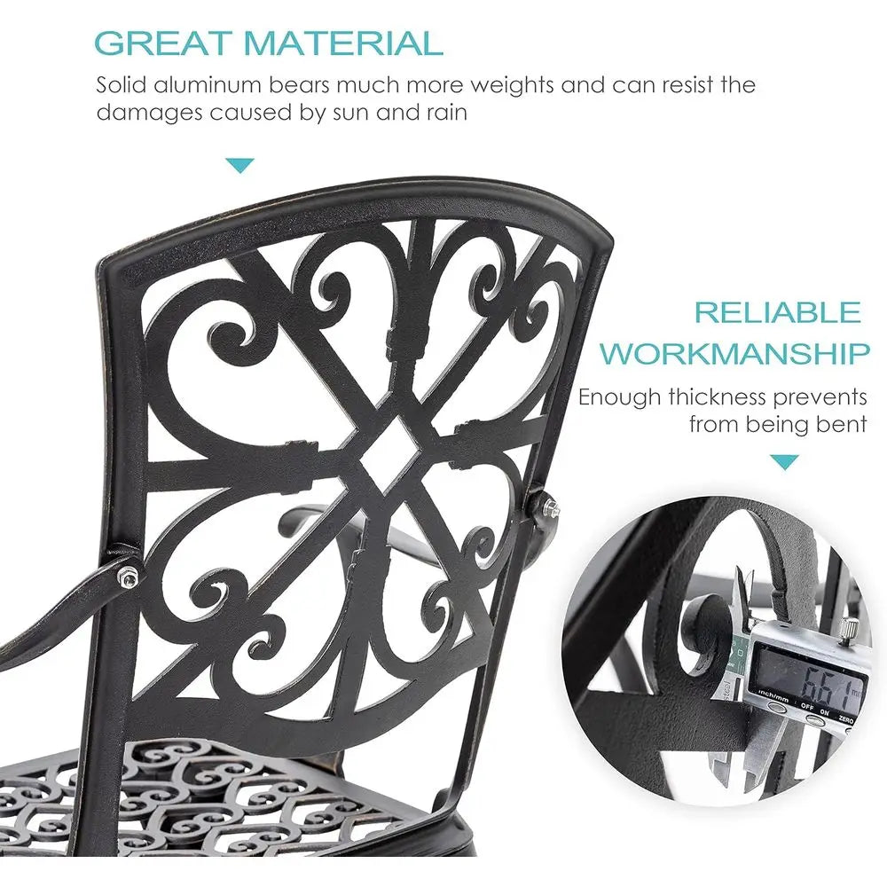 Bistro Set 3 Piece Outdoor All Weather Cast Patio Bistro Set Patio Table and Chairs Set o 2 with Umbrella Hole or Backyard, Balc