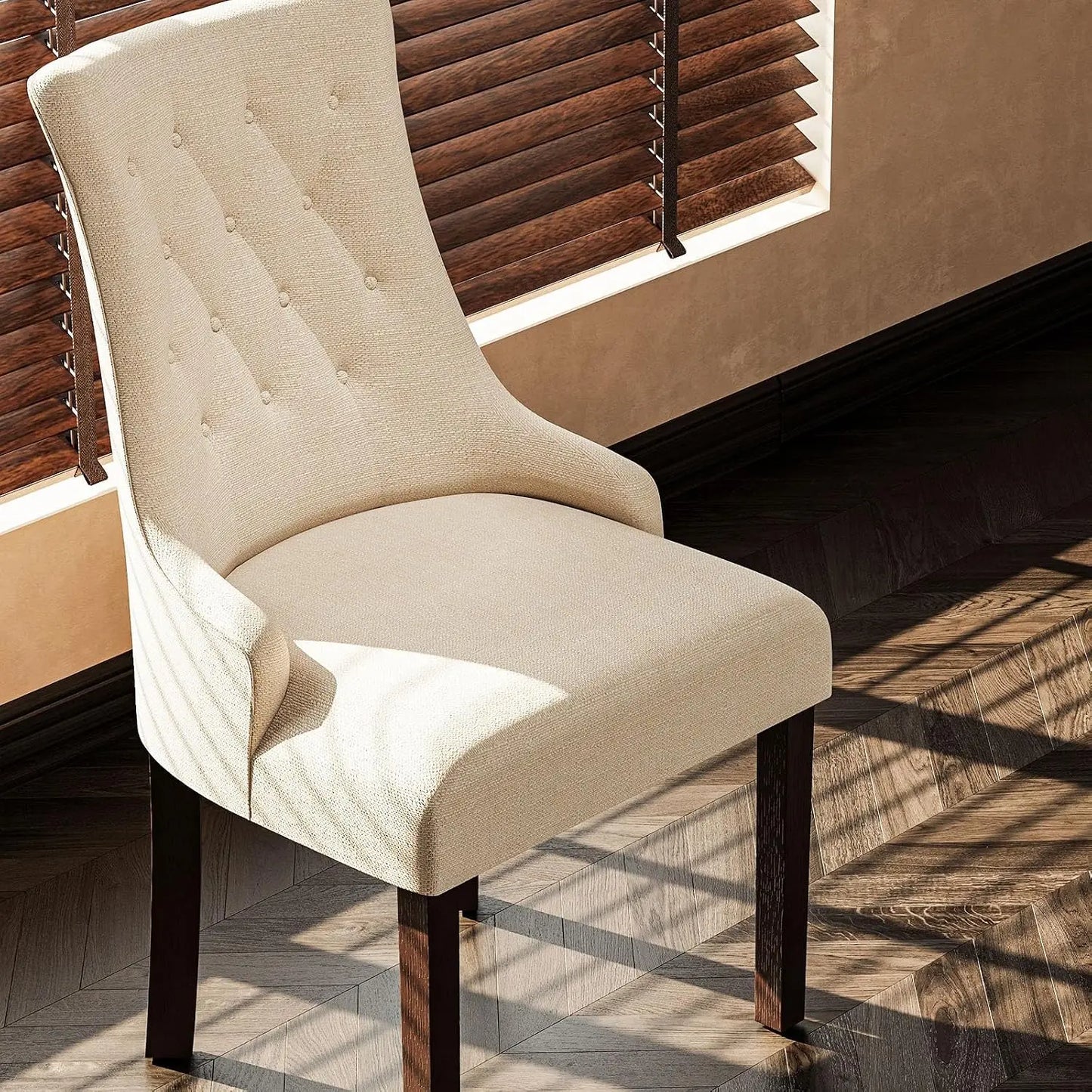 Wingback Dining Chairs Set Of 2 Tufted Upholstered Wooden Legs