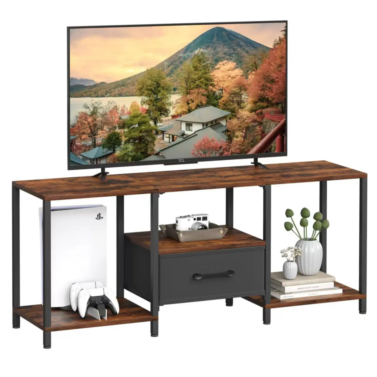 TV Stand With LED Lights And Fabric Drawer Media Console