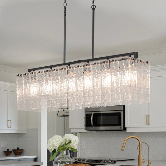 Rectangle Water Ripple Glass Chandelier Island Lighting