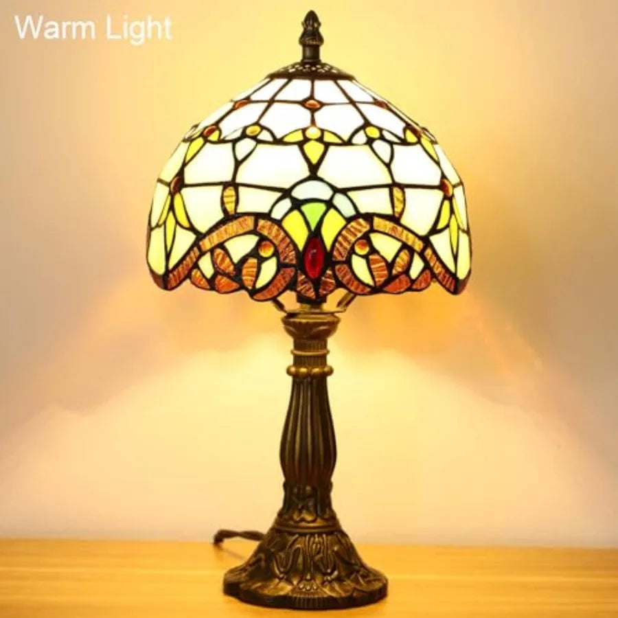 Tiffany Style Table Lamp Baroque Stained Glass Bedside Nightstand