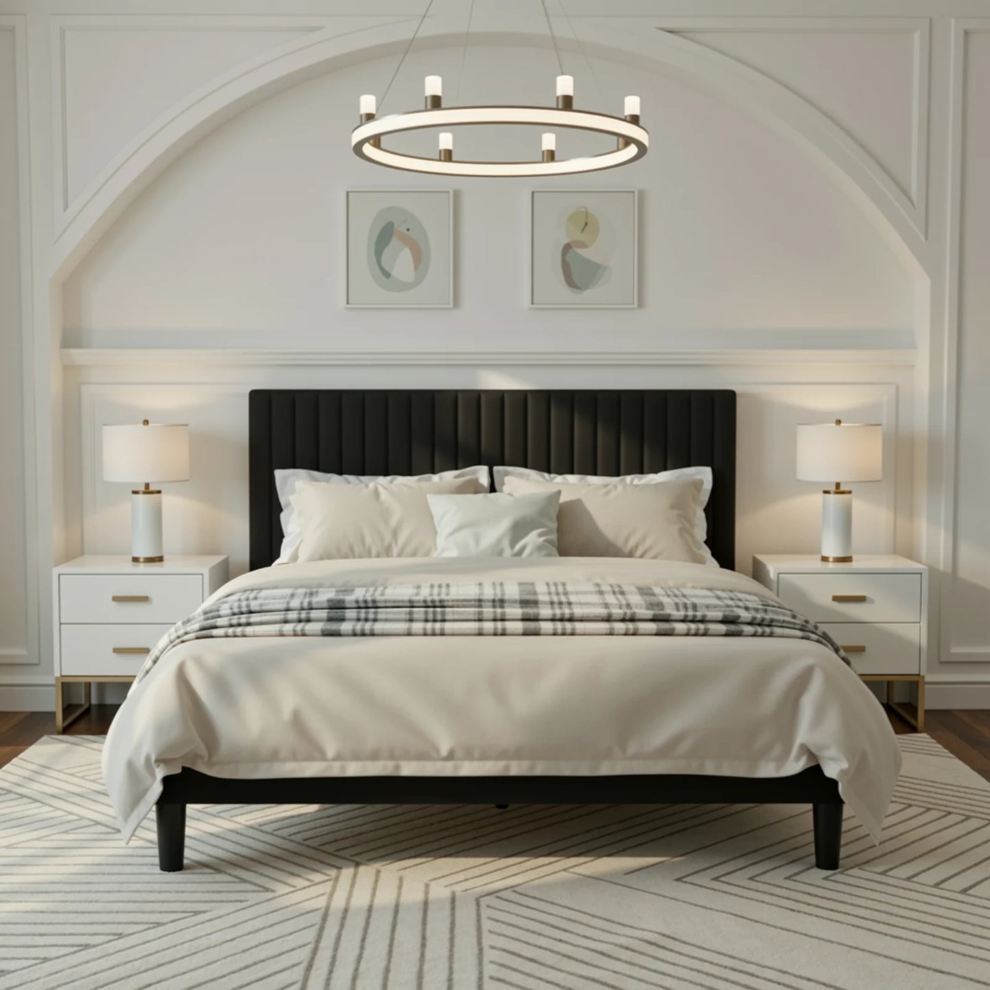 HOOMIC Velvet Upholstered Bed Frame With Vertical Channel Tufted Headboard