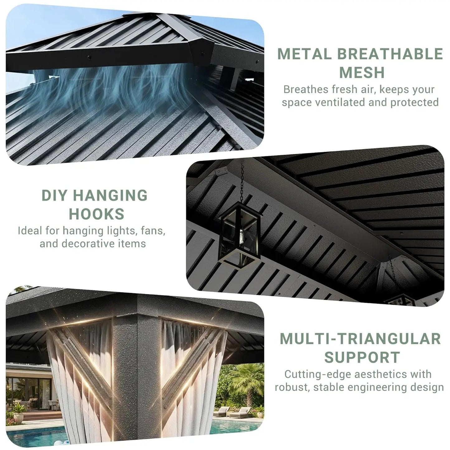 Aluminum Gazebo Hardtop Pergola With Steel Roof For Outdoor Use