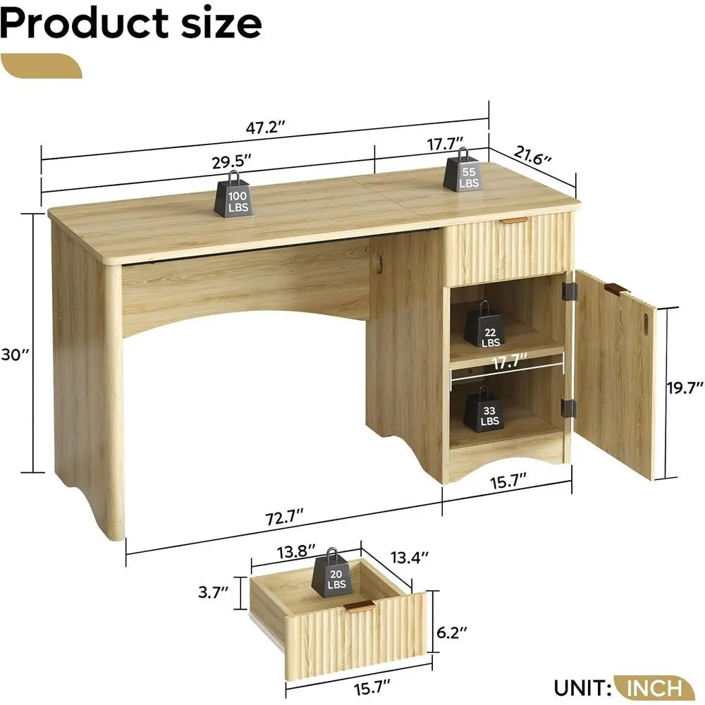 L Shaped Luted Computer Desk With Storage Cabinet Natural Oak