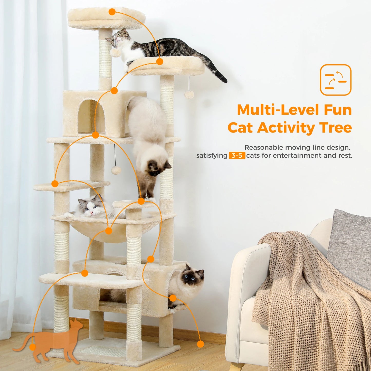 PAWZ Road Five-Tier Cat Tree Tower With Sisal Scratching Posts