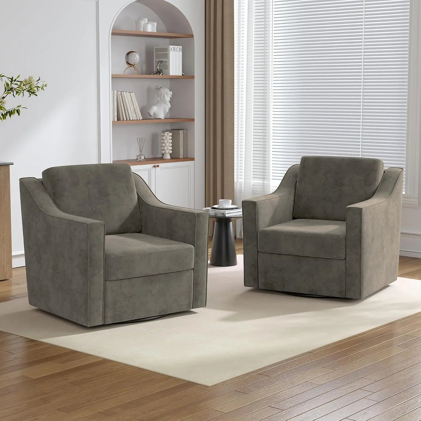 Upholstered Club Armchairs Set of 2 Chenille Fabric