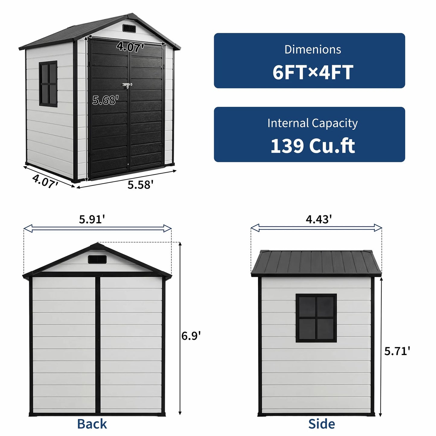 HiMiss 6x4 Resin Outdoor Storage Shed With Window