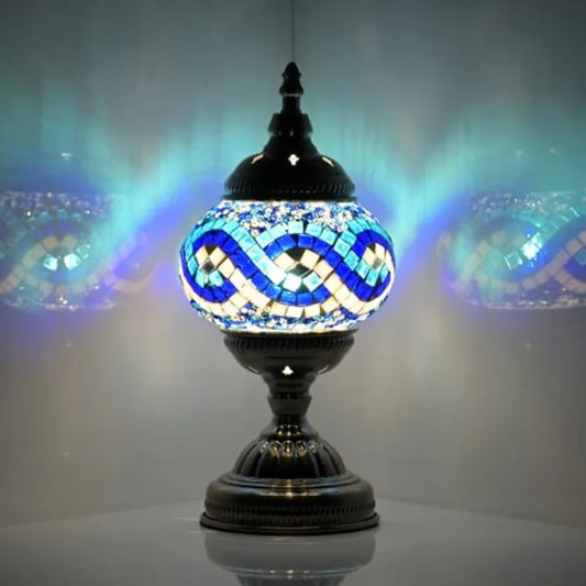 Moroccan Mosaic Table Lamp With Handmade Solar Stained Glass Shade