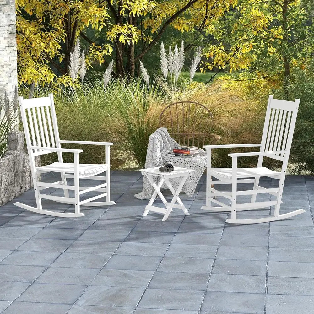 Two Piece White Wooden Outdoor Rocking Chair Set