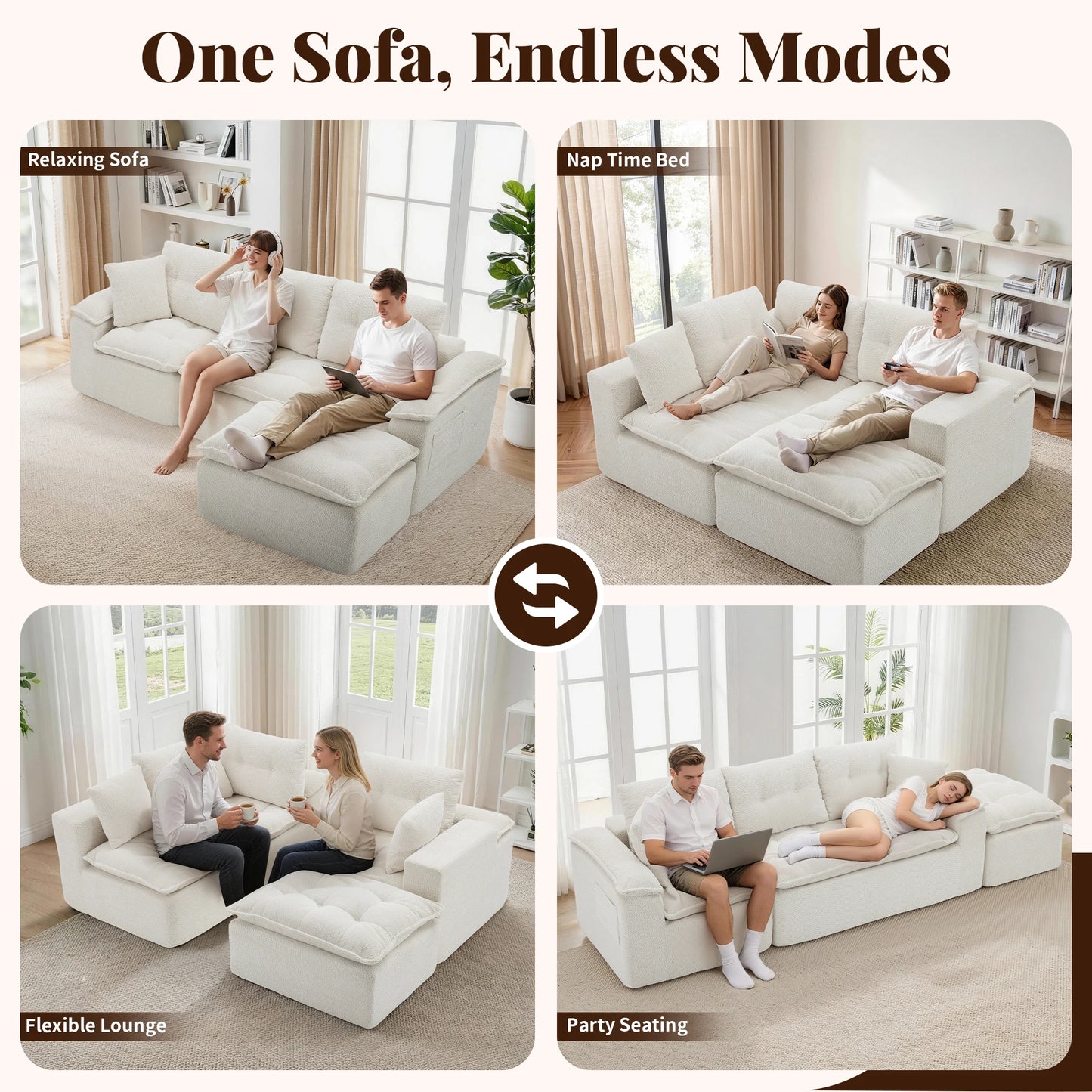 Korser Modern L Shape Cloud Sectional Sofa With Ottoman