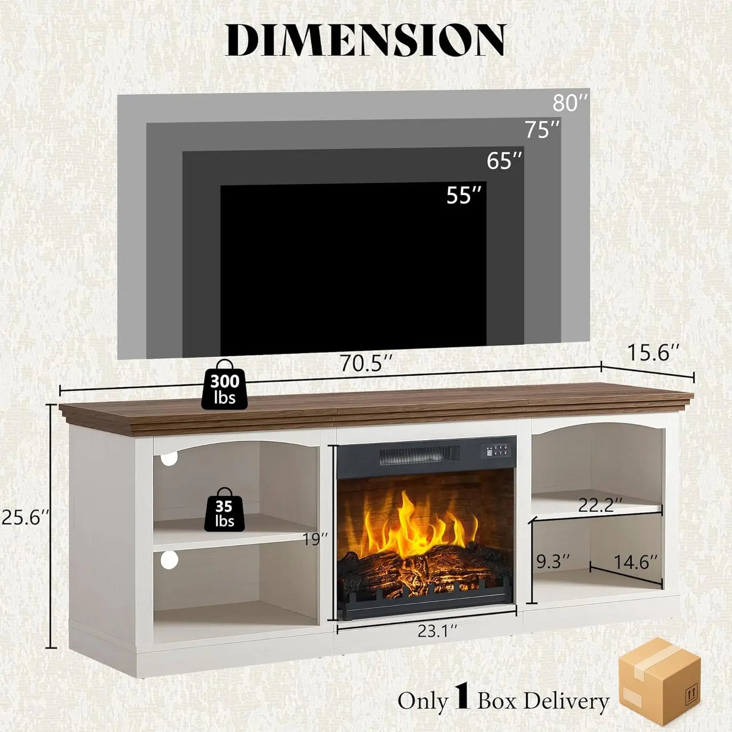 OEING Farmhouse Electric Fireplace TV Stand Entertainment Center