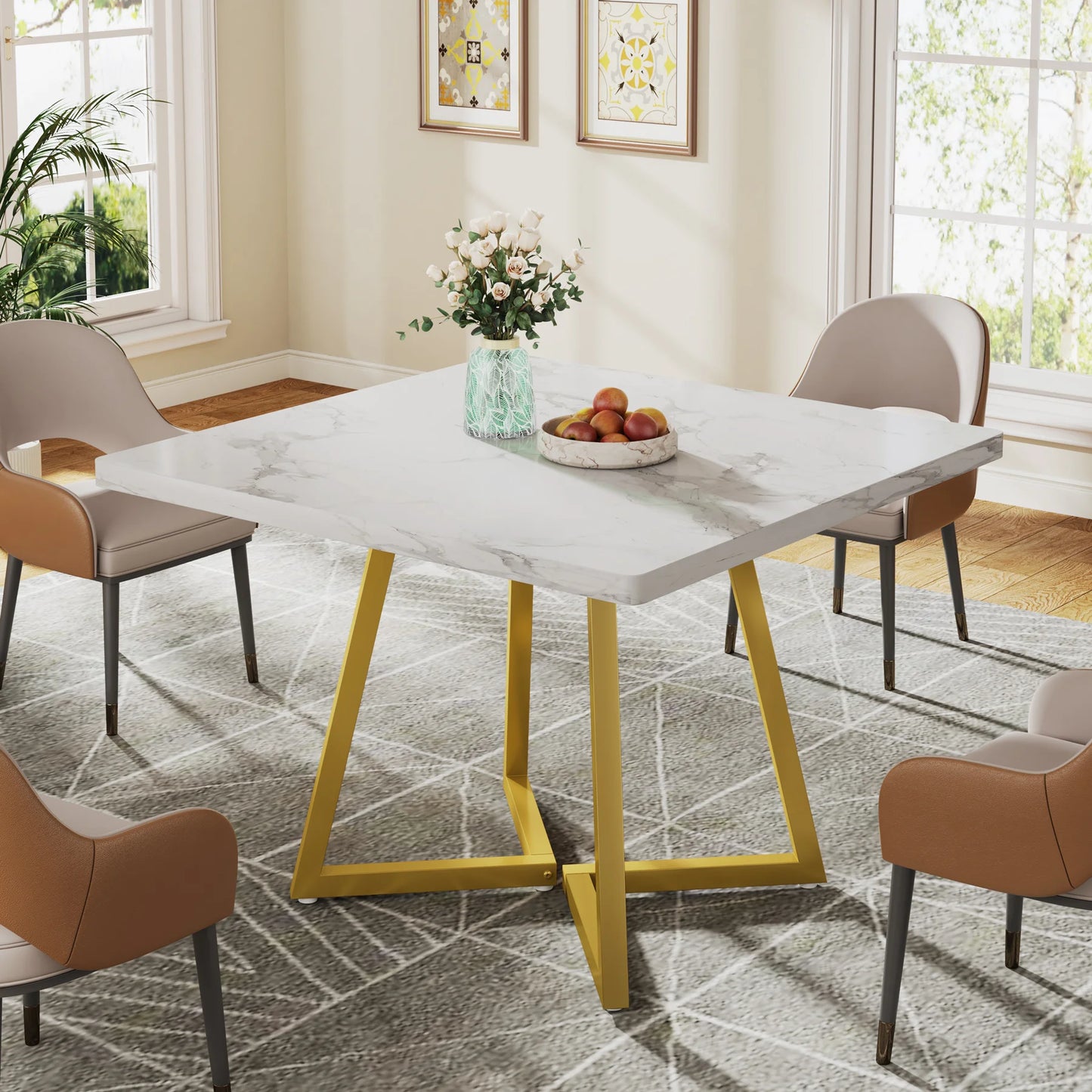 Tribesigns Square Dining Table Industrial Wood Kitchen Table
