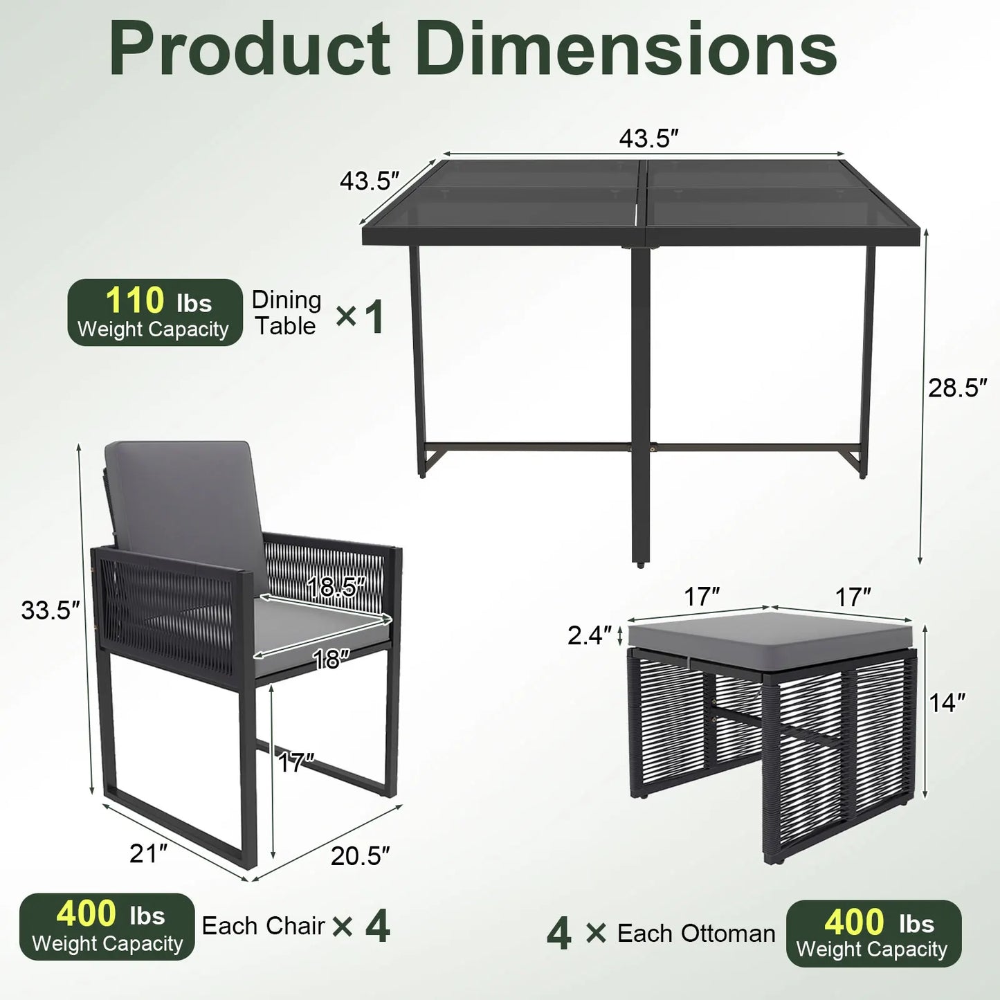 LIFEZEAL 9 Piece Patio Dining Set With Rattan Chairs And Glass Table